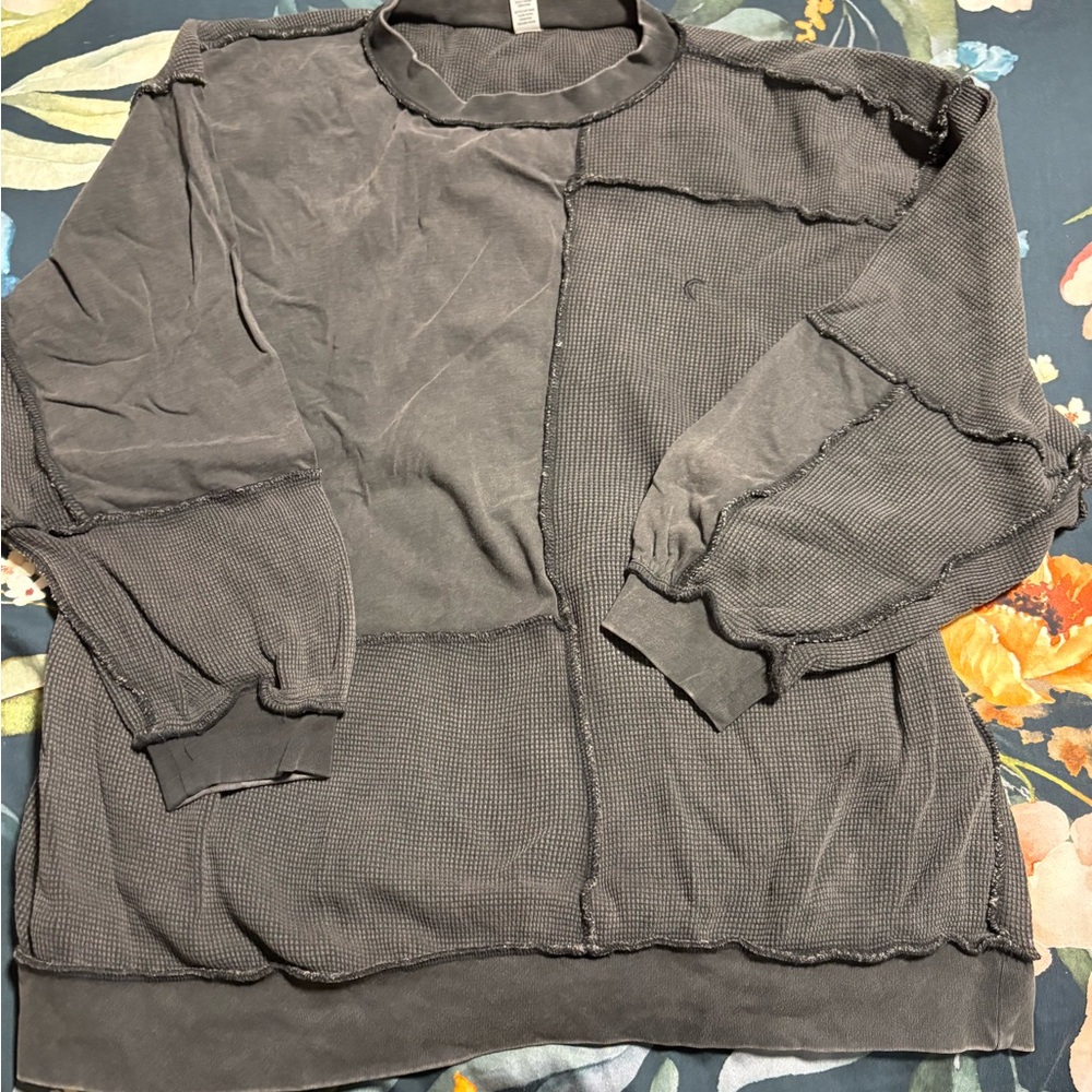 Waffle Women's Charcoal Patchwork Crewneck Sweater